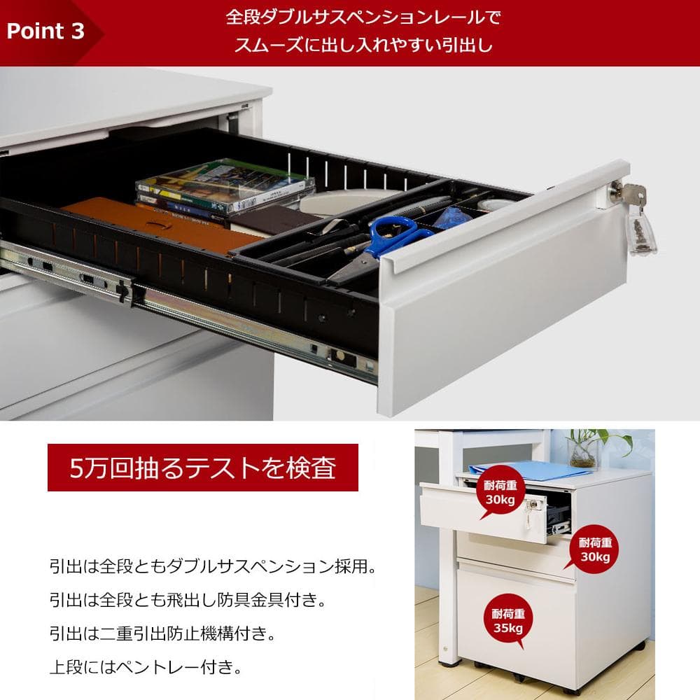 オフィスワゴン 完成品 オフィスワゴン 大容量 3段 組立て不要 キャスター付