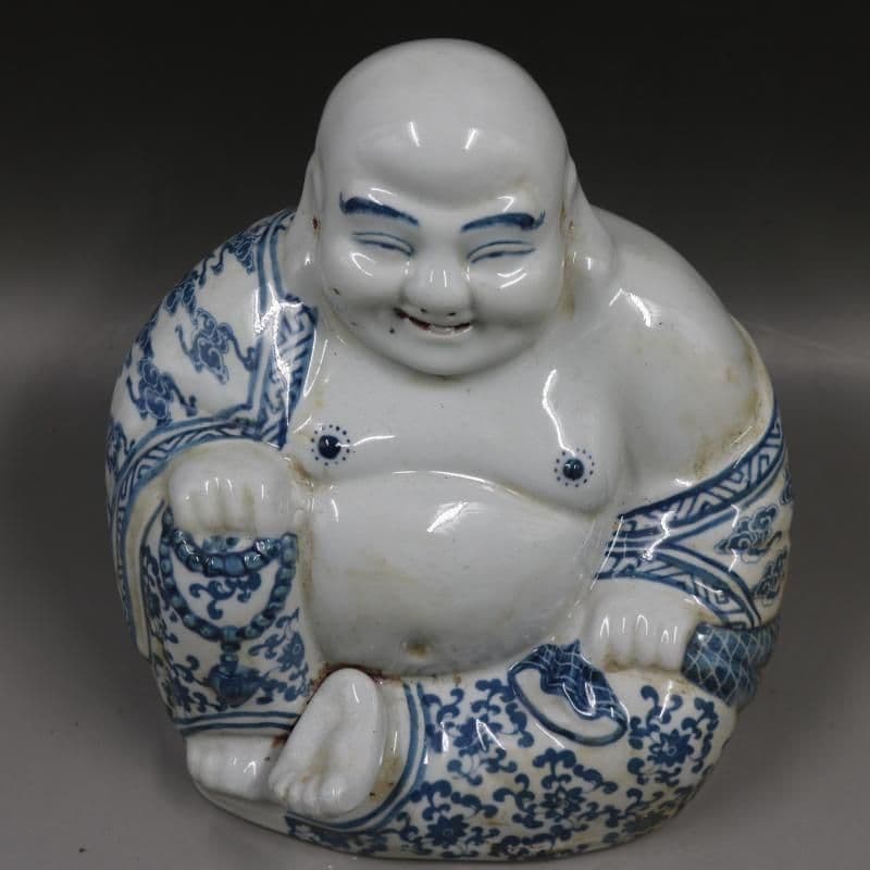 青花弥勒仏像 陶磁器 美術品 装飾品 工芸品 置物