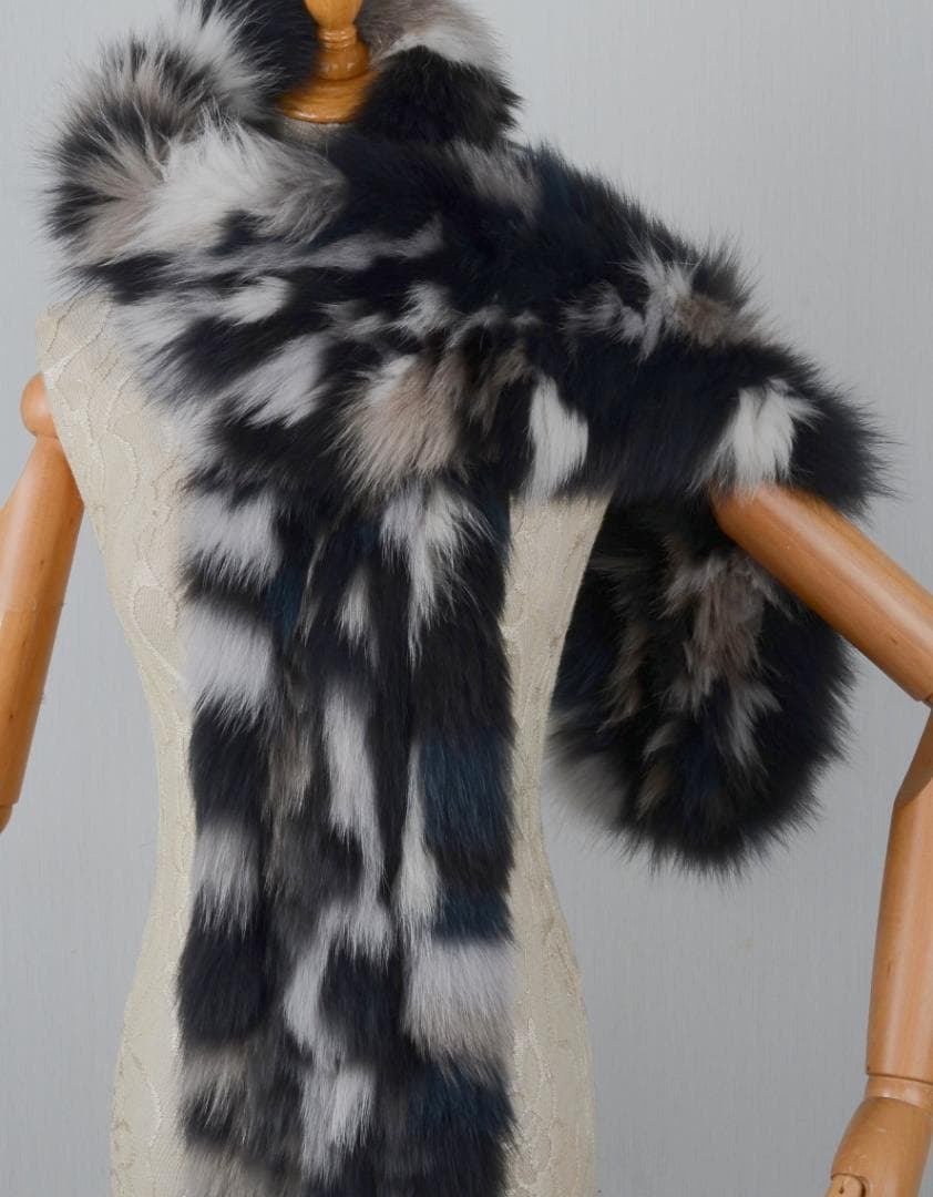 新品限定 豪華フォックスを両面で使ったロングマフラー 編み込み/毛皮ファー