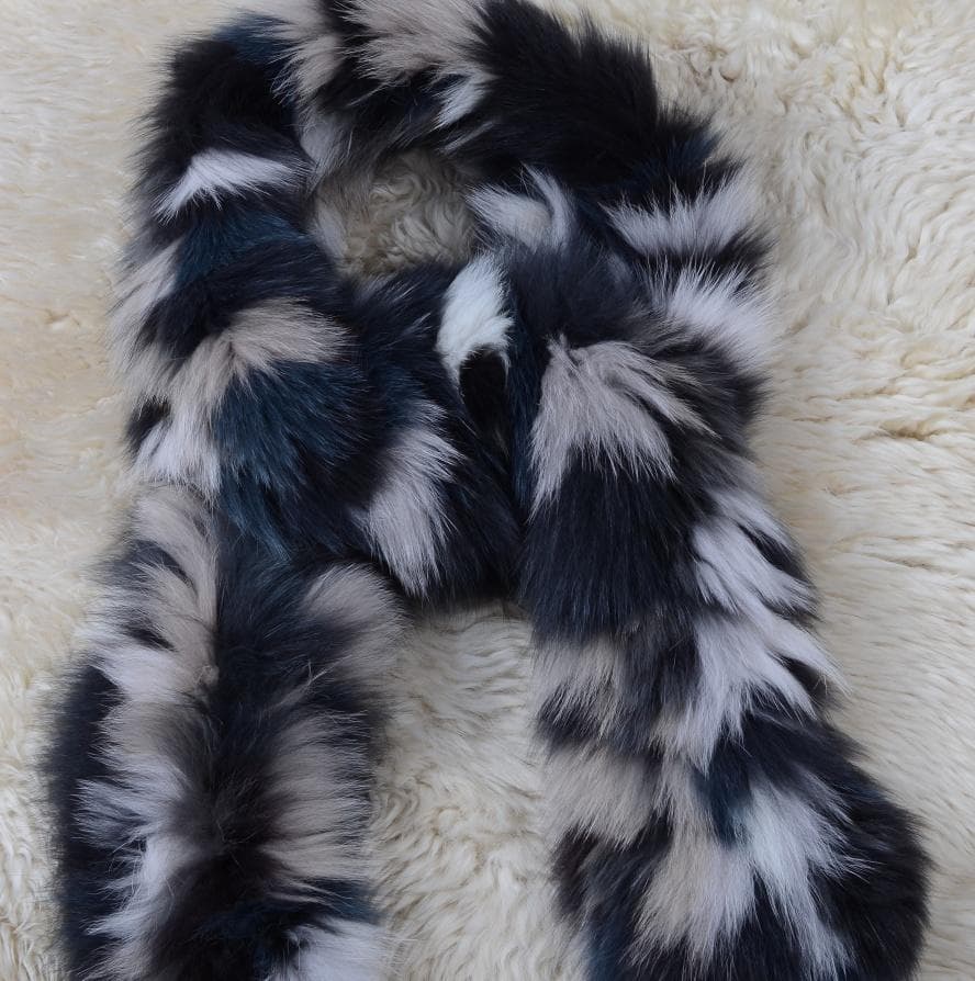 新品限定 豪華フォックスを両面で使ったロングマフラー 編み込み/毛皮ファー