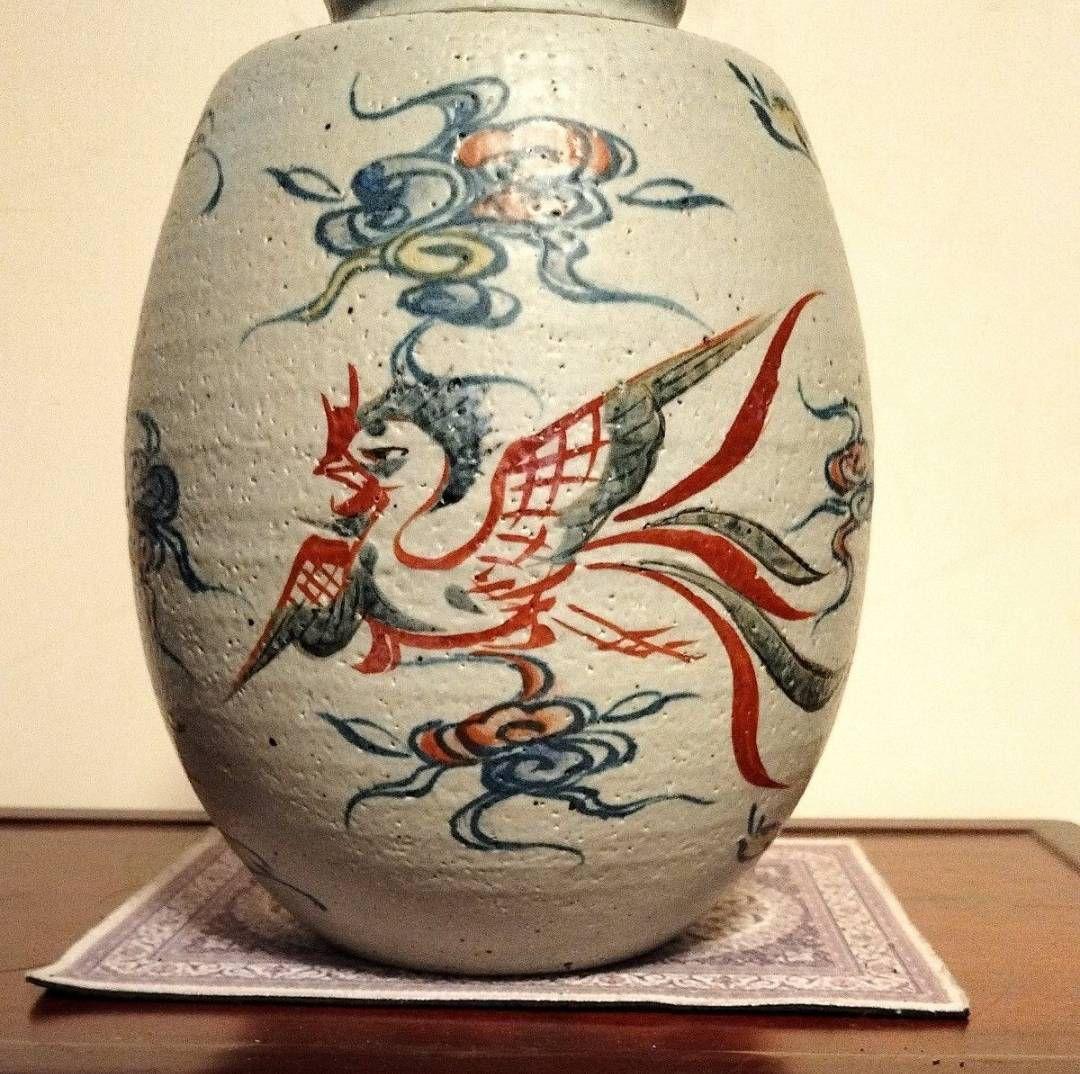 中国古玩　鳳凰紋様　壷