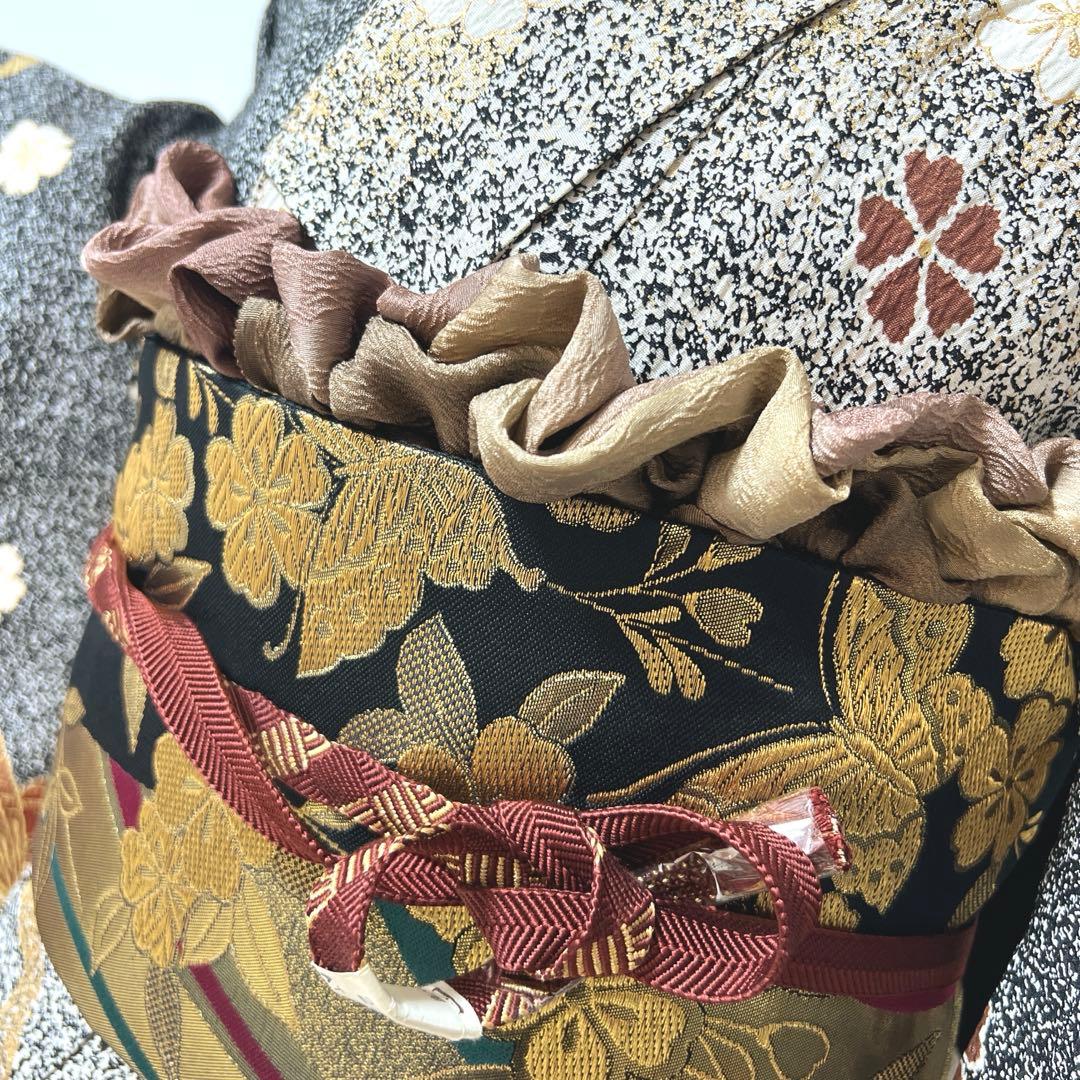 356 振袖フルセット 正絹 グレー 黒モノトーン 金彩 たたき染め シック