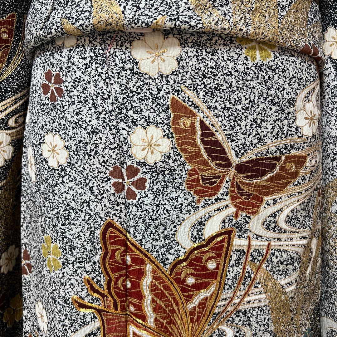 356 振袖フルセット 正絹 グレー 黒モノトーン 金彩 たたき染め シック