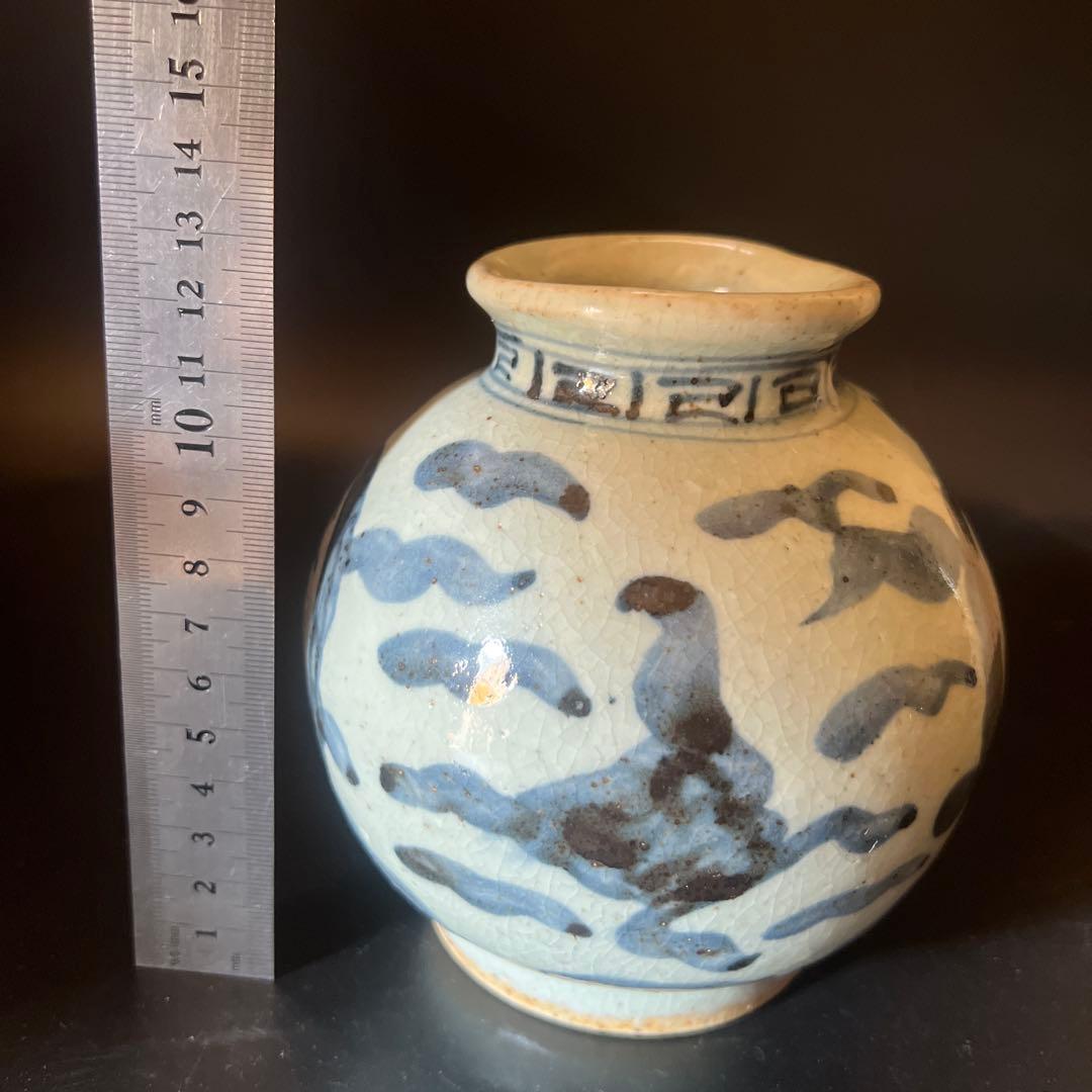 骨董　瓷器　染付双寿缶　茶壺　中国美術