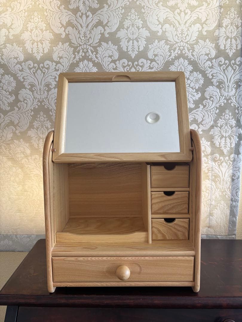木製蛇腹コスメボックス ミラー 引き出し収納付き 美品