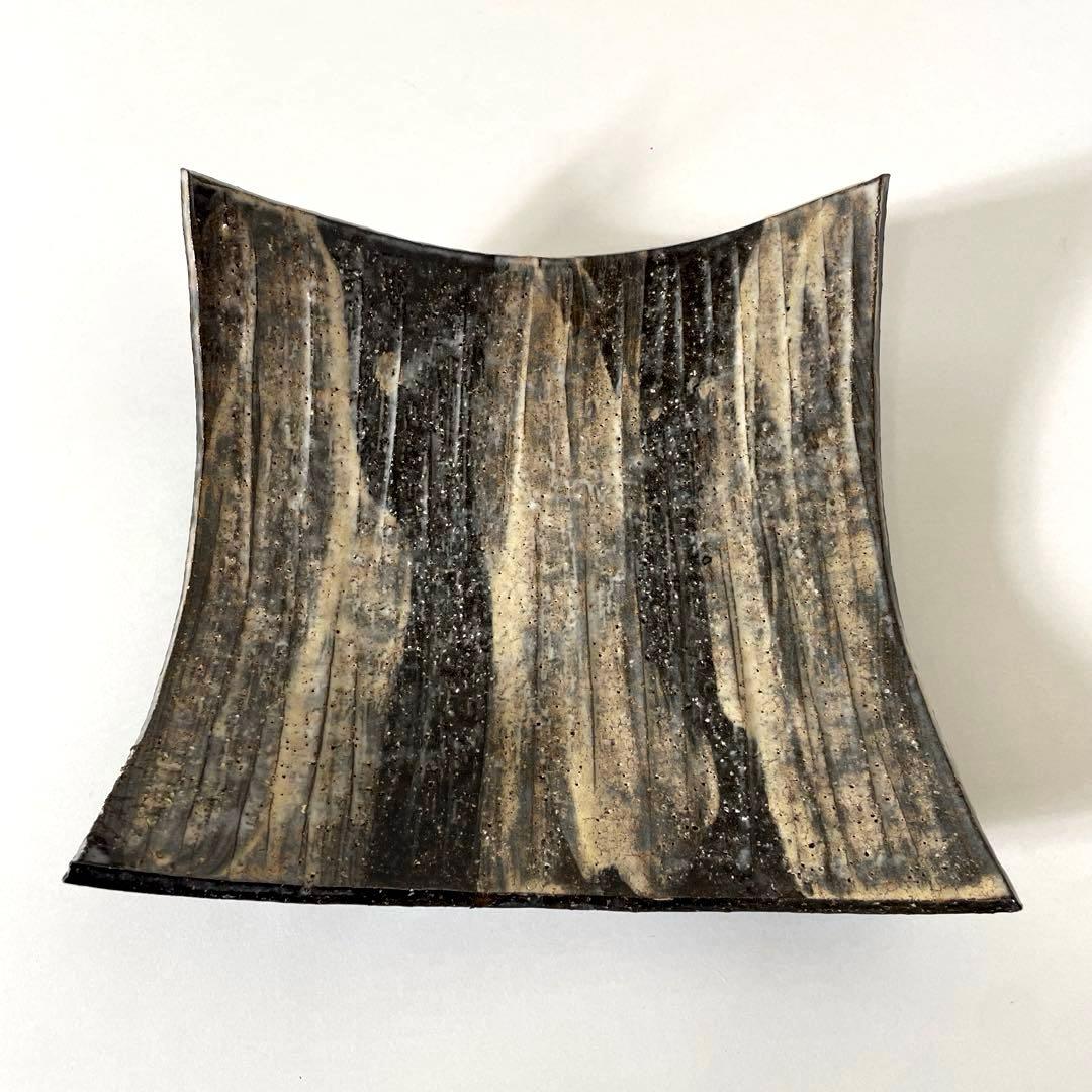 #XG513 陶芸家・波多野善蔵・萩焼四方皿・萩焼・共箱・共布栞・刷毛目・茶道具