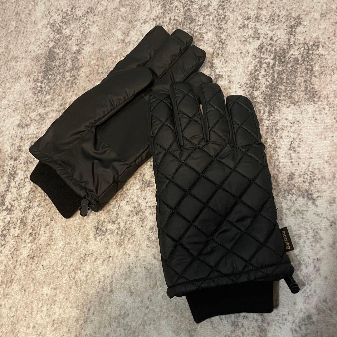 Barbour 防水キルティング手袋 ブラック バブアー L