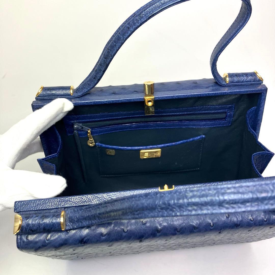 COMTESSE コンテス ハンドバッグ オーストリッチ　ブルー　ゴールド金具