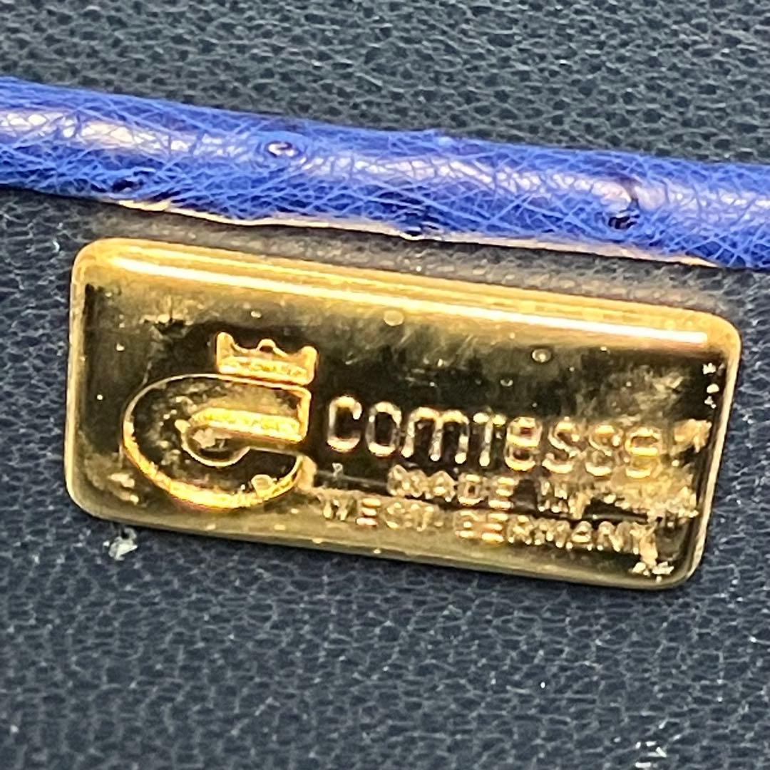 COMTESSE コンテス ハンドバッグ オーストリッチ　ブルー　ゴールド金具