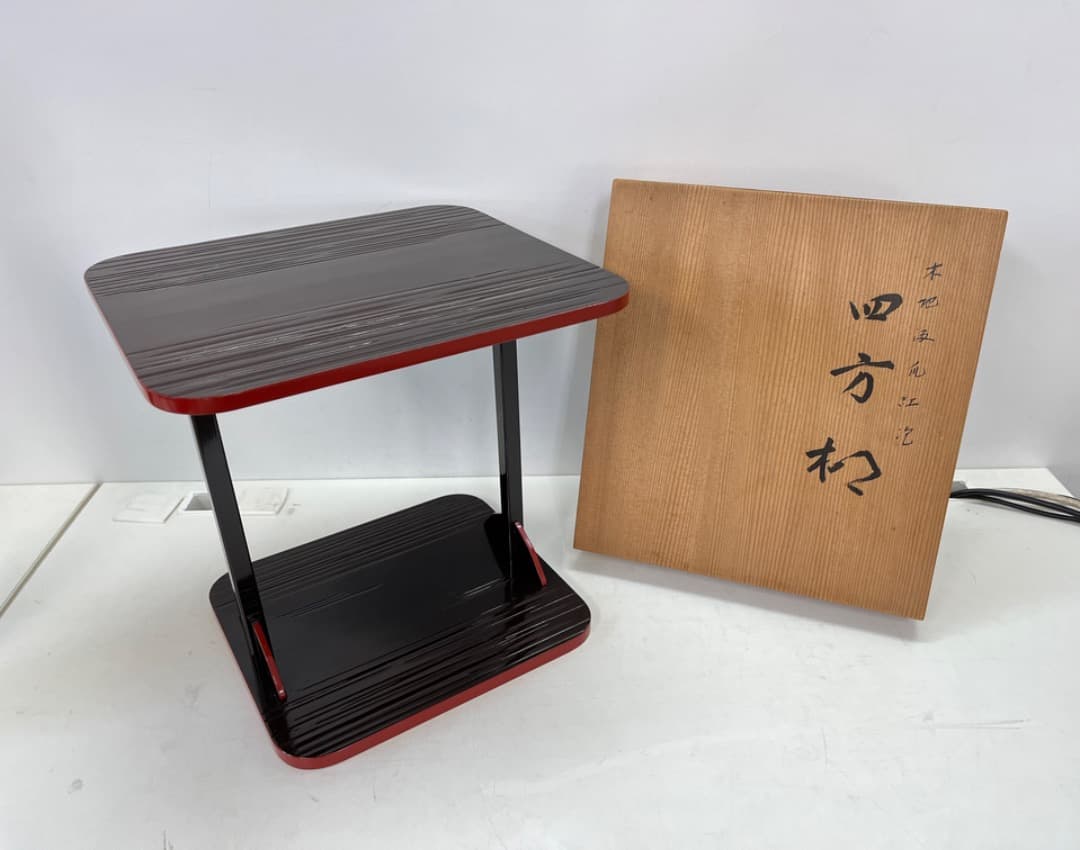 川瀬表完作　小四方棚　木地溜　爪紅　表千家　裏千家　即中斎好　茶道具　f800