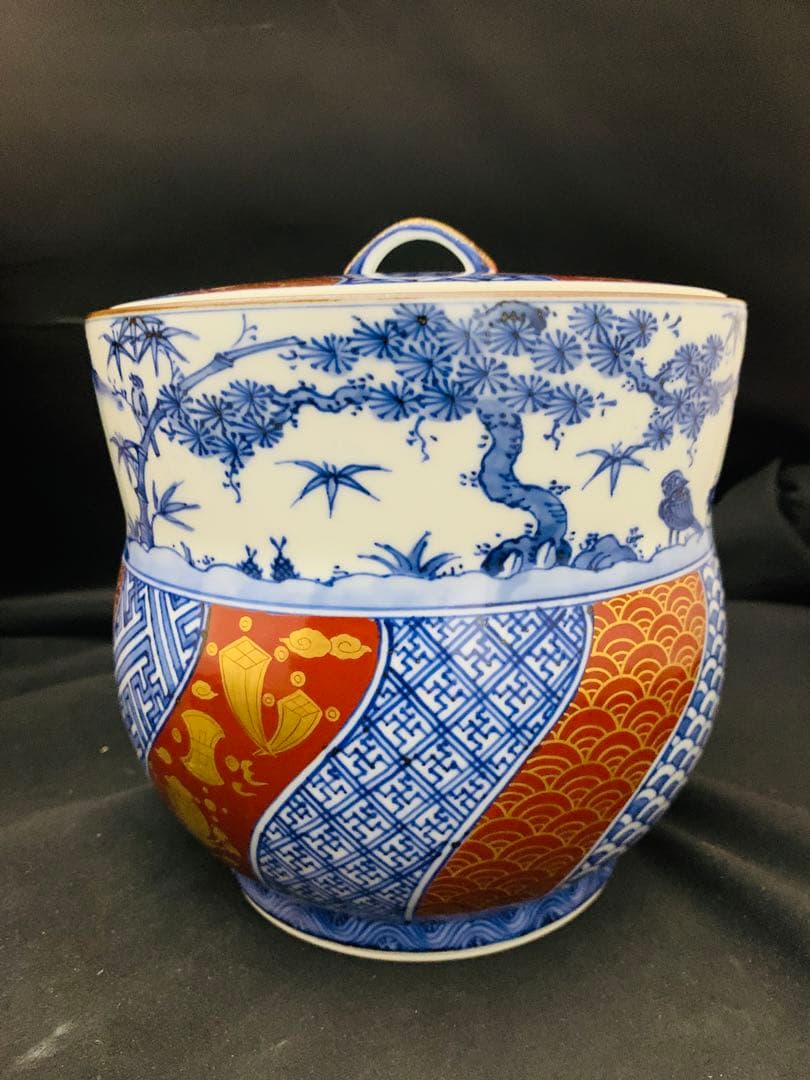 曽根幸風造　染付祥瑞金襴手水指　平安　京焼　栞黄布共箱付き