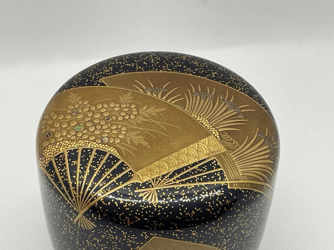【茶道具】漆芸家　一后一兆　金砂子扇蒔絵夏目　共箱