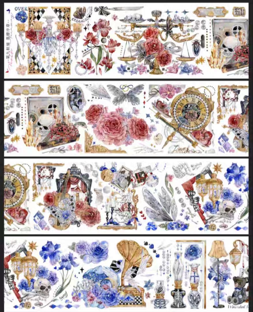 巻売 619★ 海外 マスキングテープ マステ PET 花 蝶 熊 装飾 金ホロ