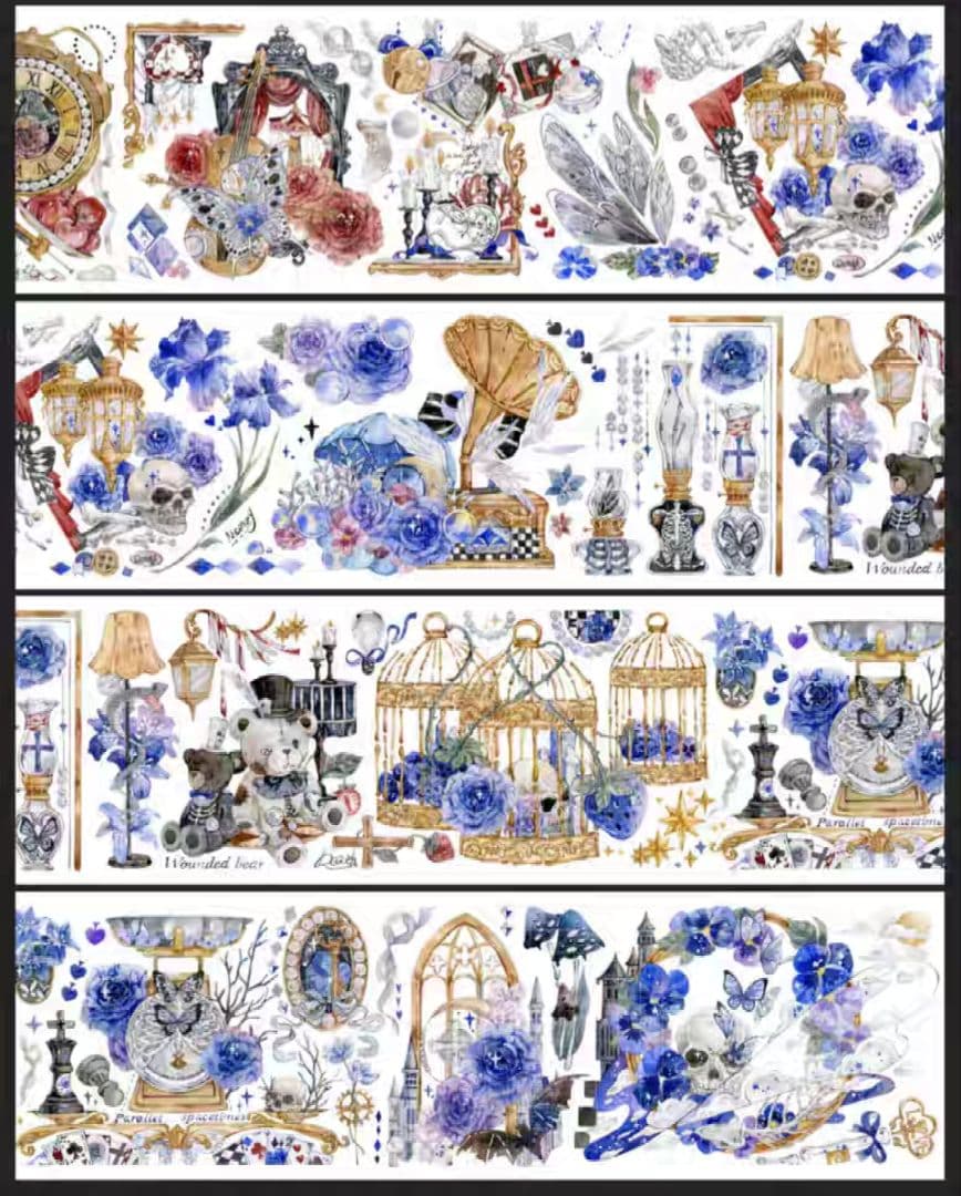 巻売 619★ 海外 マスキングテープ マステ PET 花 蝶 熊 装飾 金ホロ