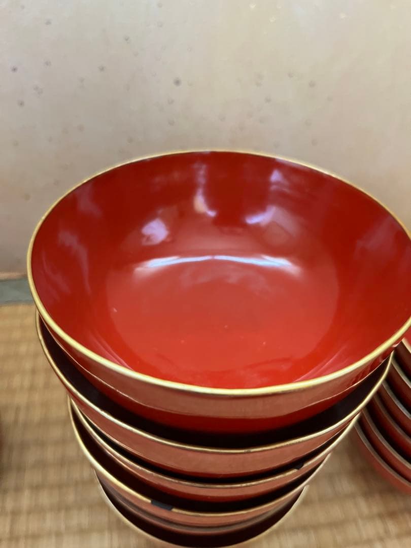 蔵出し 朱塗りのお膳6セットとその他　大量まとめセット！　レトロ品　漆器食器