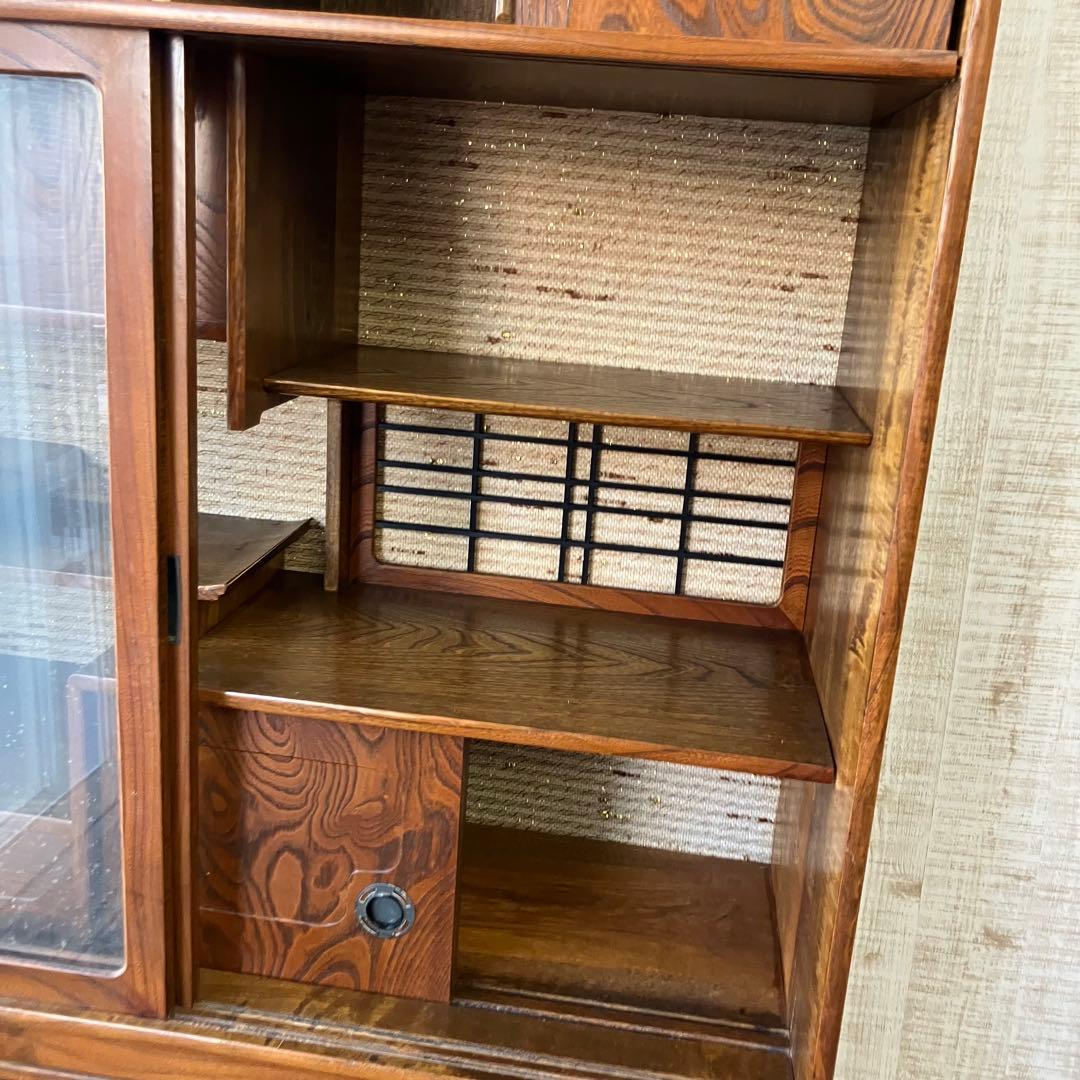昭和レトロ 木製 茶箪笥 茶棚 ガラス戸 サイドボード 古家具 古民家 飾り棚