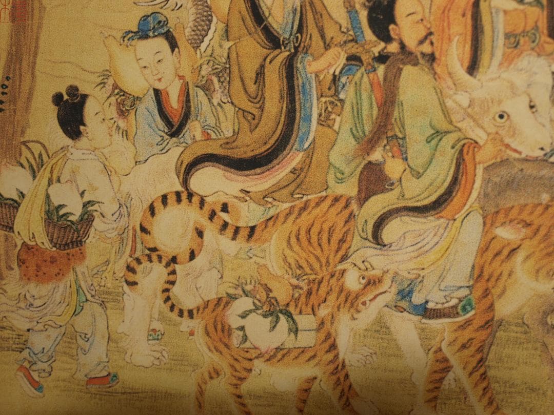 中国清時代 任熊作 群仙祝夀图人物掛け軸骨董品　捲り BD646A14-1