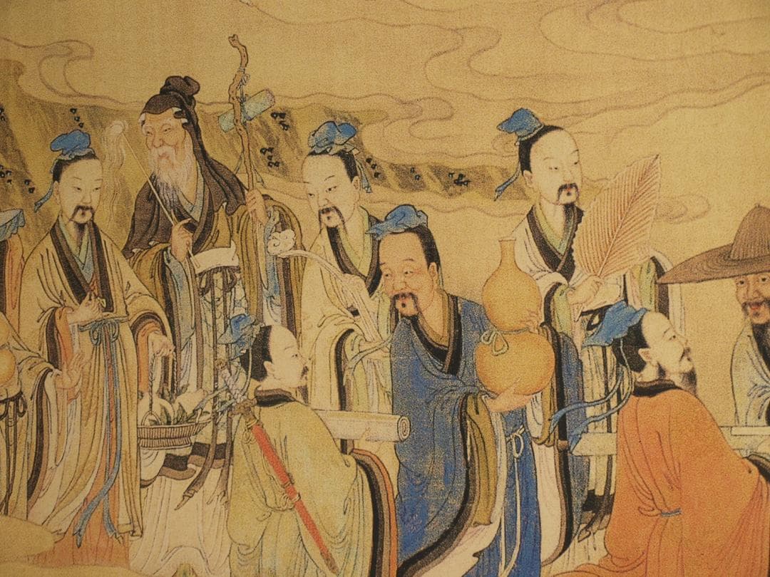 中国清時代 任熊作 群仙祝夀图人物掛け軸骨董品　捲り BD646A14-1