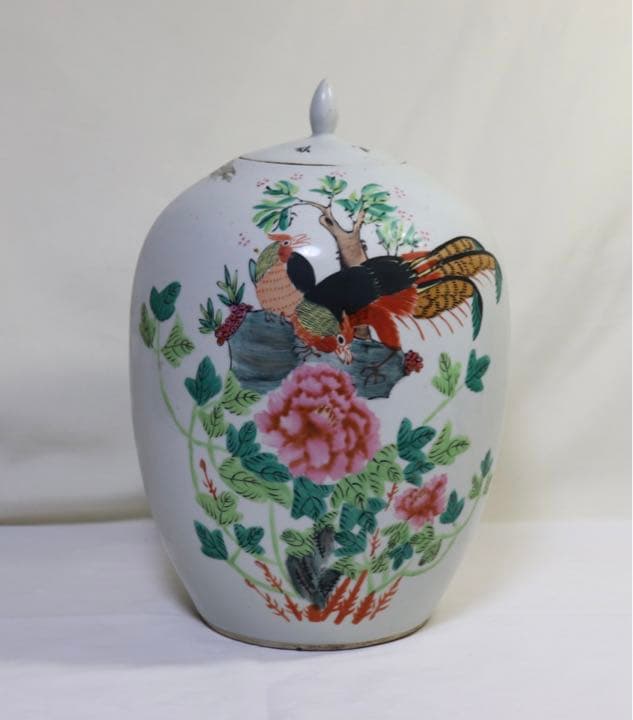 中国　民国期　浅絳彩花瓶　李琼昌作　送料込み1222