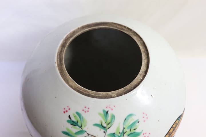 中国　民国期　浅絳彩花瓶　李琼昌作　送料込み1222