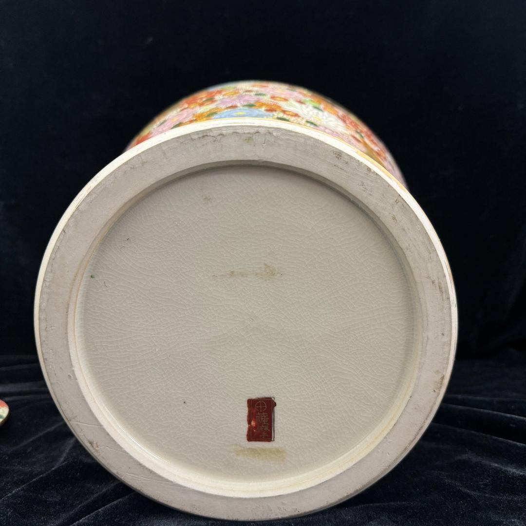 薩摩焼 金襴手 金彩色絵花詰文六歌仙図 沈香壷 細密絵付 飾壺 骨董品