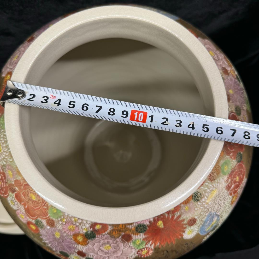 薩摩焼 金襴手 金彩色絵花詰文六歌仙図 沈香壷 細密絵付 飾壺 骨董品