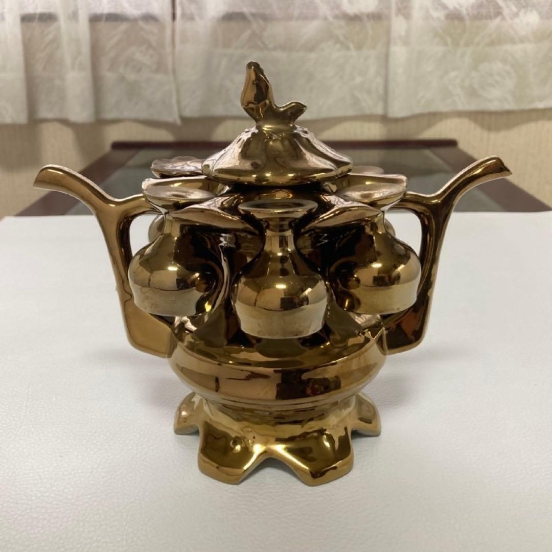ティーポット カップ 茶器 置物 陶磁器 金色 装飾品 レトロ ヴィンテージ