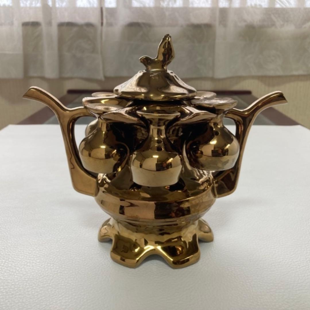 ティーポット カップ 茶器 置物 陶磁器 金色 装飾品 レトロ ヴィンテージ
