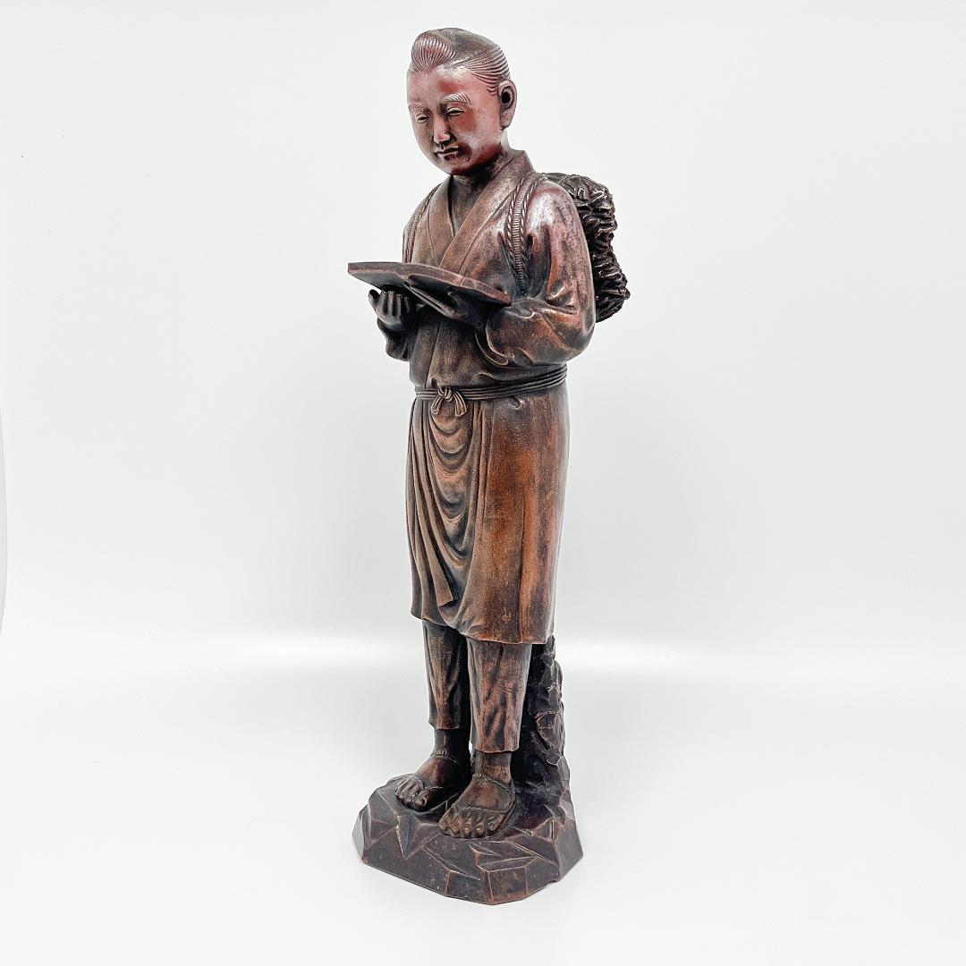 二宮金次郎 備前焼 桃蹊堂 置物 縁起物 オブジェ インテリア 骨董 昭和レトロ