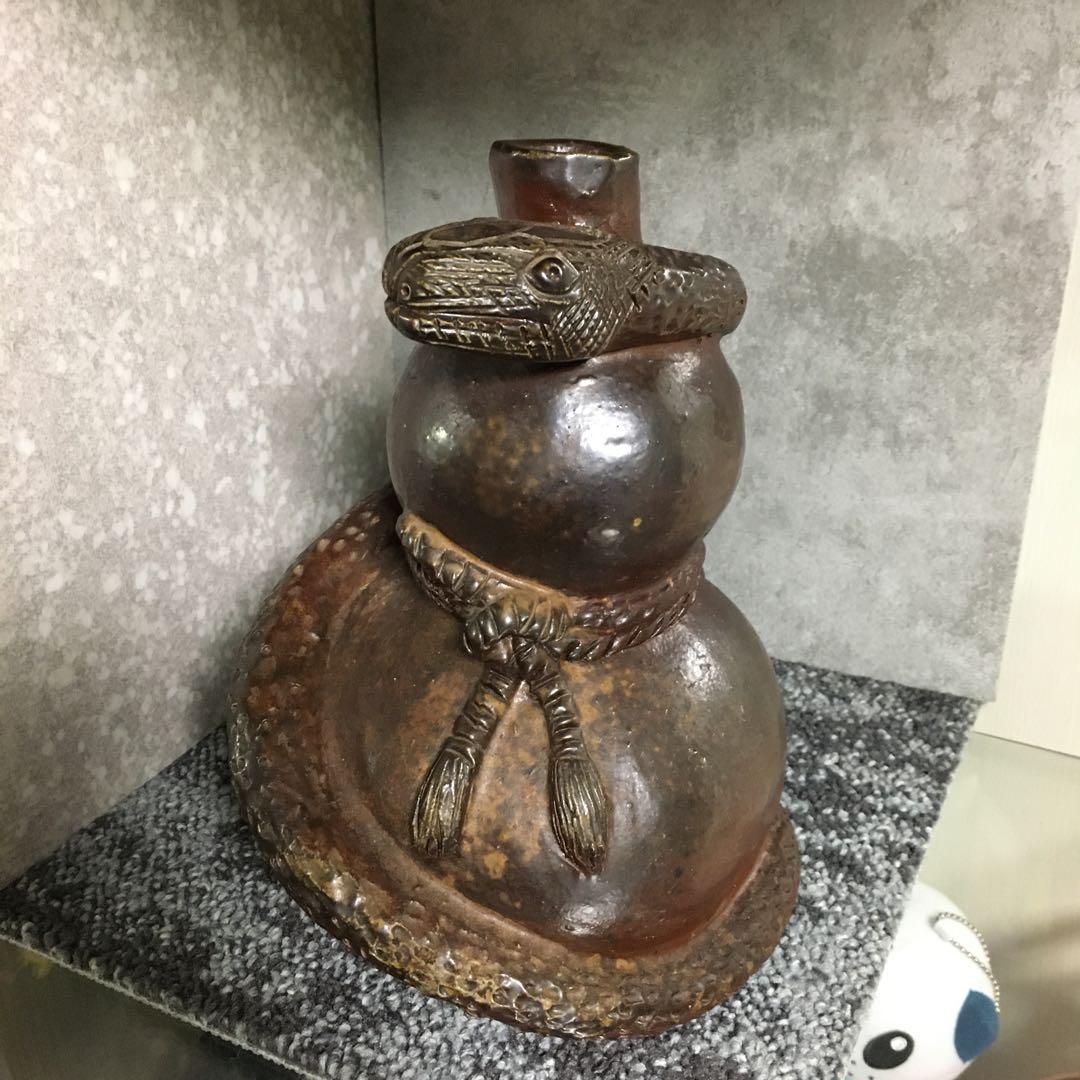 備前焼　巳年　花入　花器　花瓶　一輪挿し　瓢箪　縁起物　へび　ヘビ　蛇　細工物