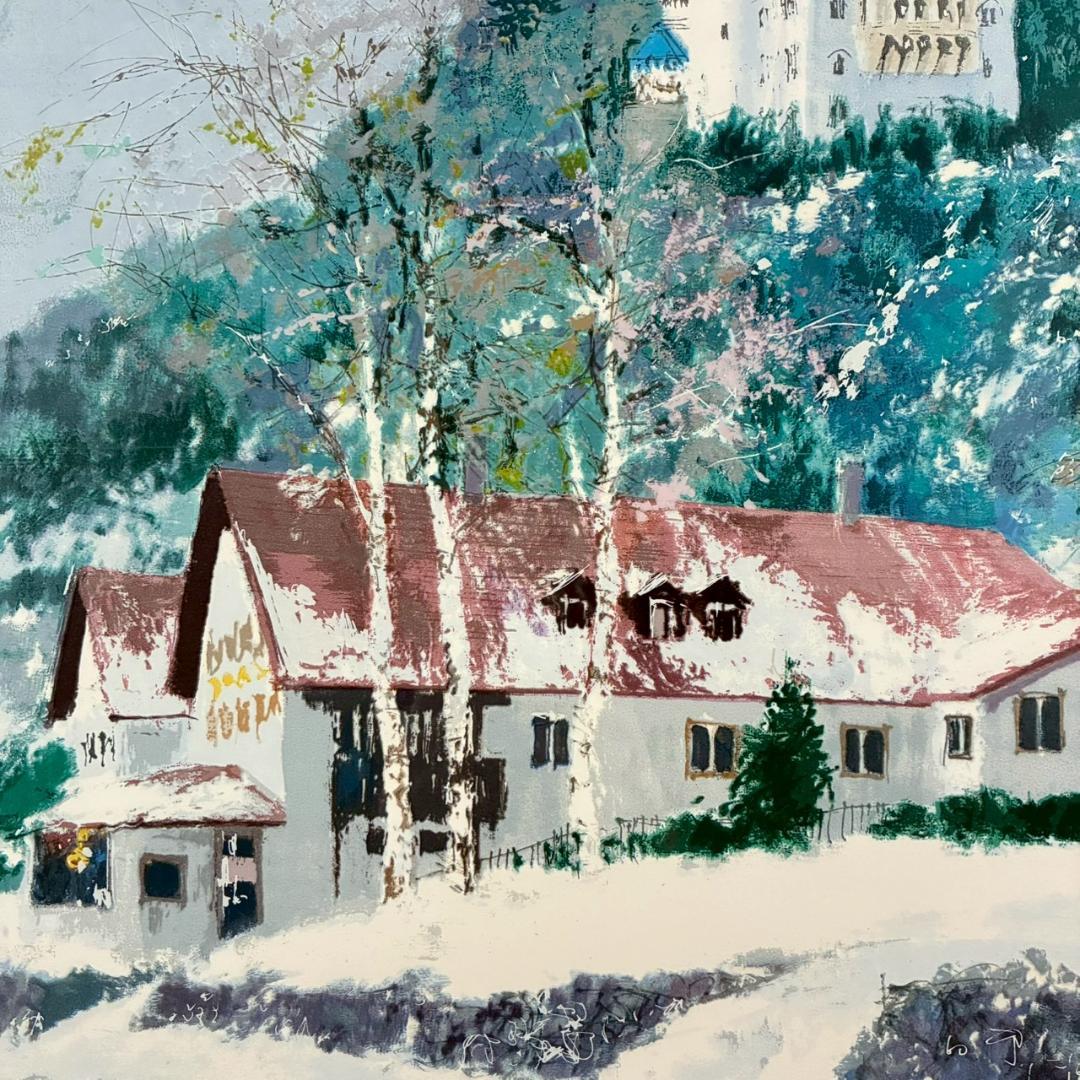 美品 小田切訓「雪のノイシュバンシュタイン城」シルクスクリーン 直筆サイン入り