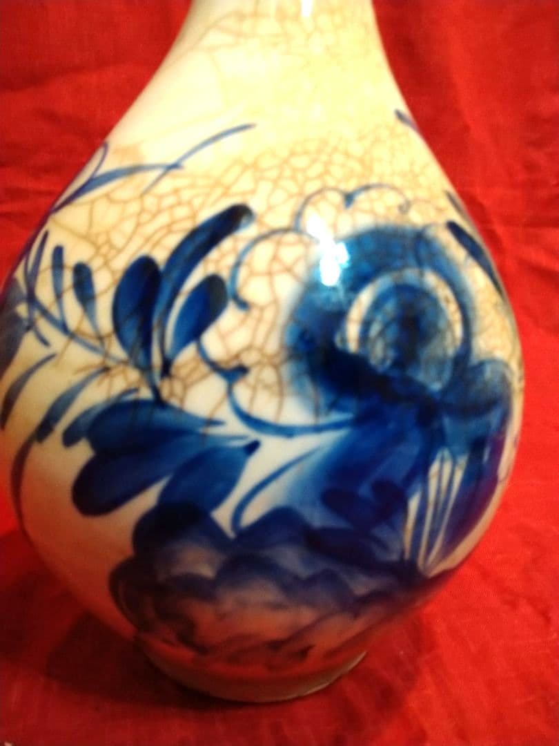 ⬛【山水】８０年前のヴィンテージ・コレクション品・骨董品【昭和の貫入柄花瓶・壺】