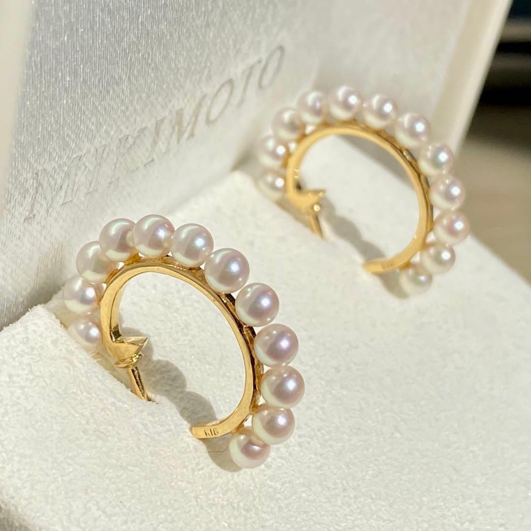 かんかん 　MIKIMOTO K18 アコヤ真珠フープピアス