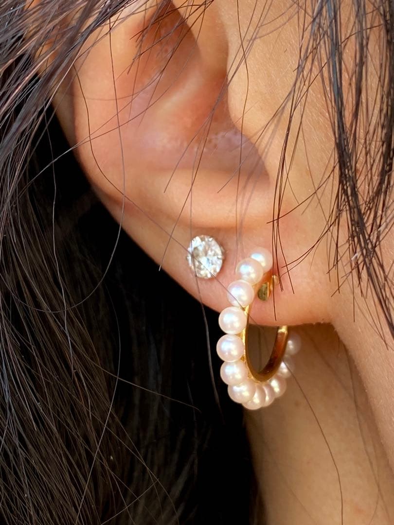 かんかん 　MIKIMOTO K18 アコヤ真珠フープピアス