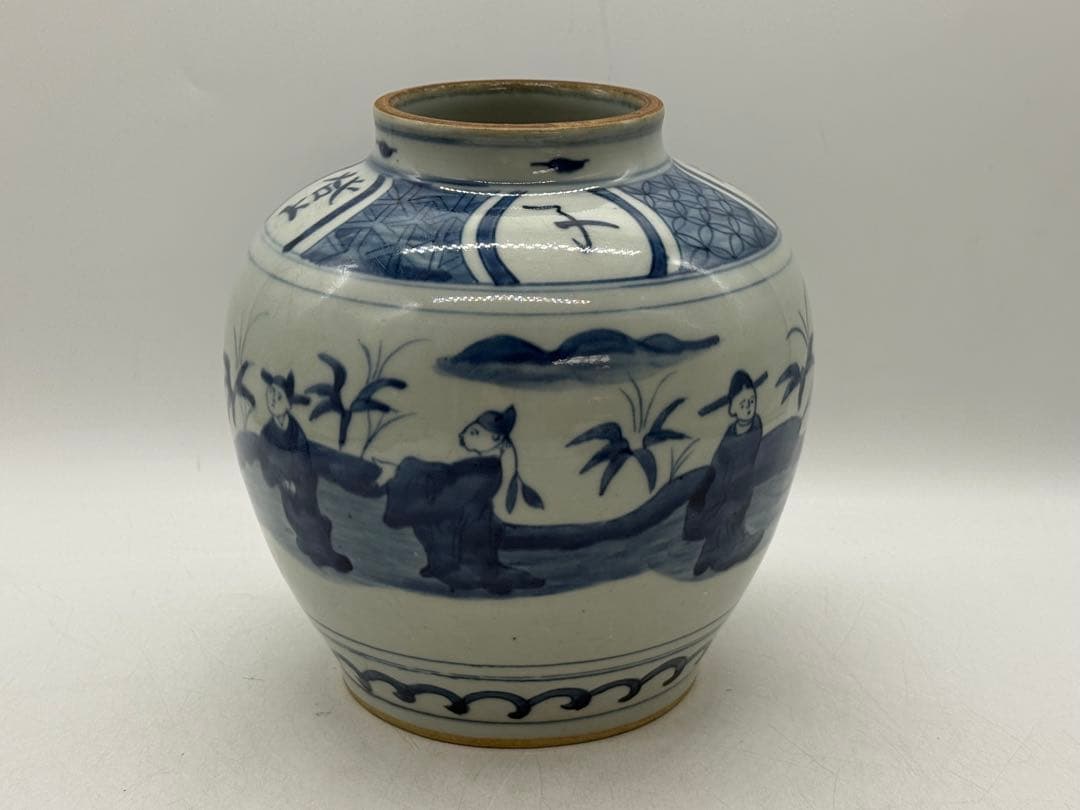 中国　染付壺　五子登科　兎　送料込み260126