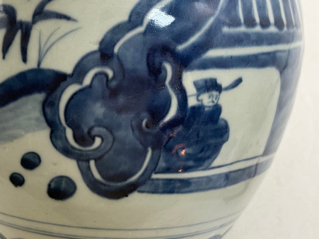 中国　染付壺　五子登科　兎　送料込み260126