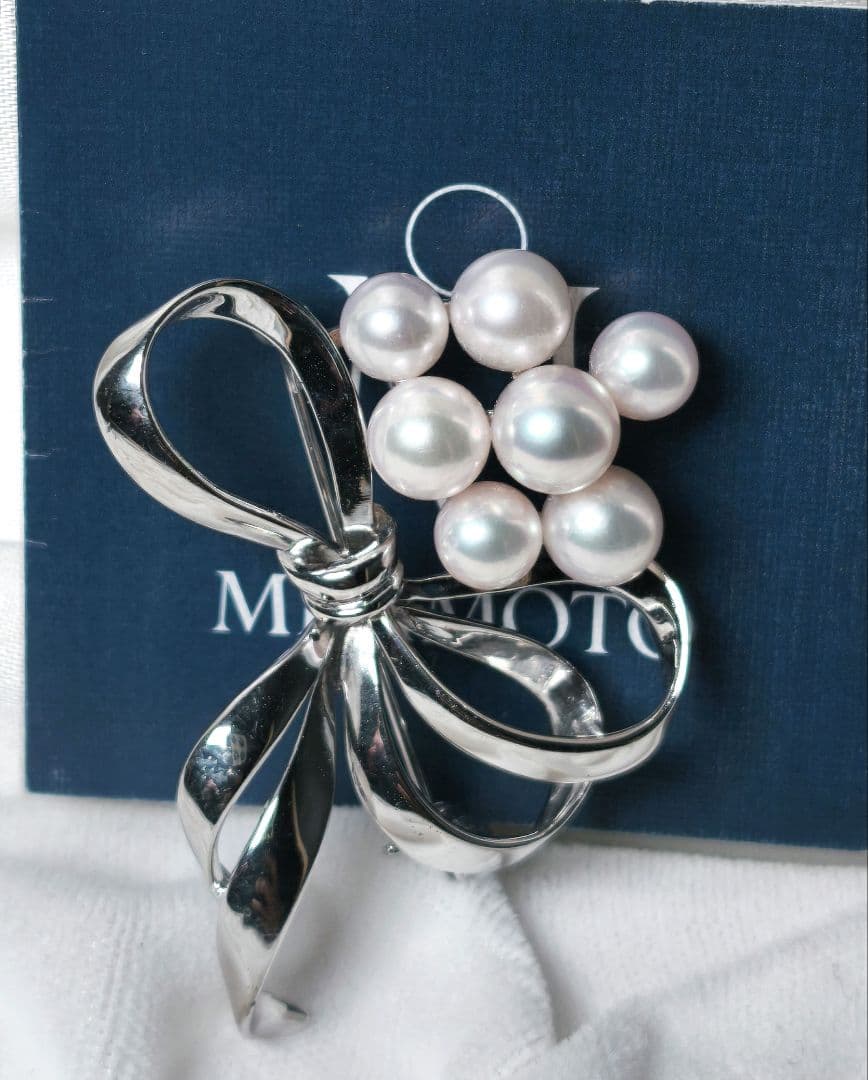【美品 最高級】ミキモト ブローチ パール リボン 7珠 皇室御用達 正規品