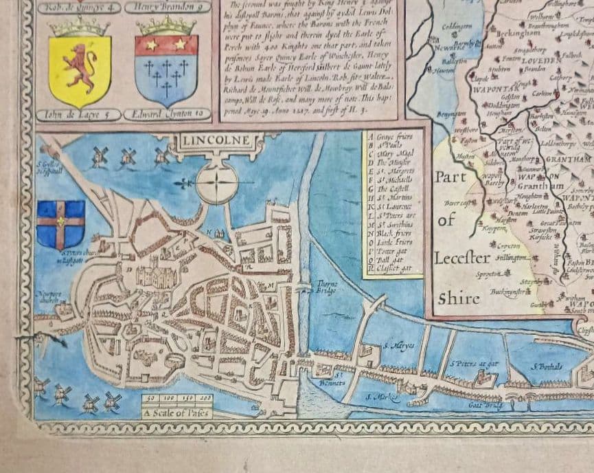 大型作品　西洋古地図　1676年 J. Speed「Lyncolne」