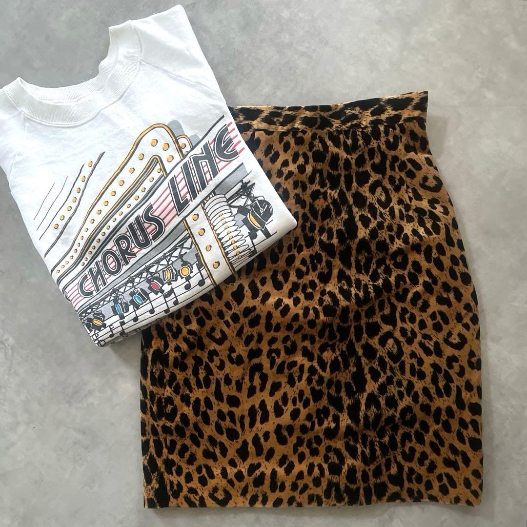 USA製 ヴィンテージ レオパード 柄 スカート ビンテージ ベロア 豹 ヒョウ