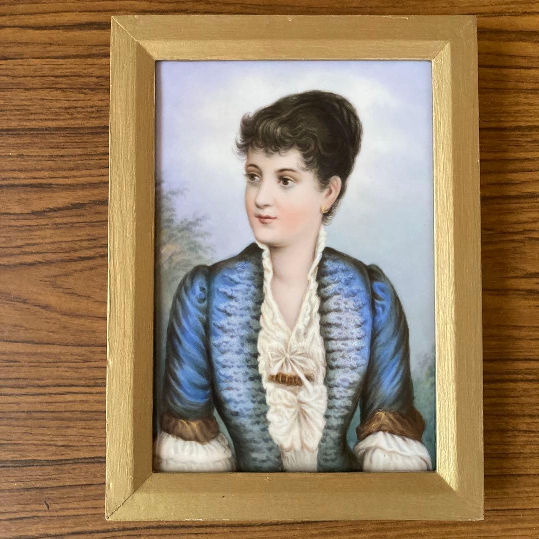 陶板画 青いドレスの婦人