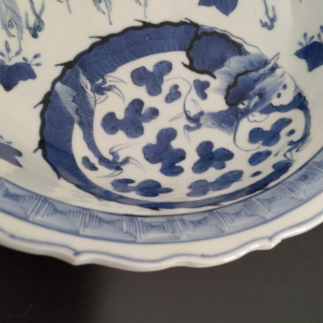 完品の美品　凄く大きい　 古伊万里　江戸期 大鉢　龍と鳳凰図
