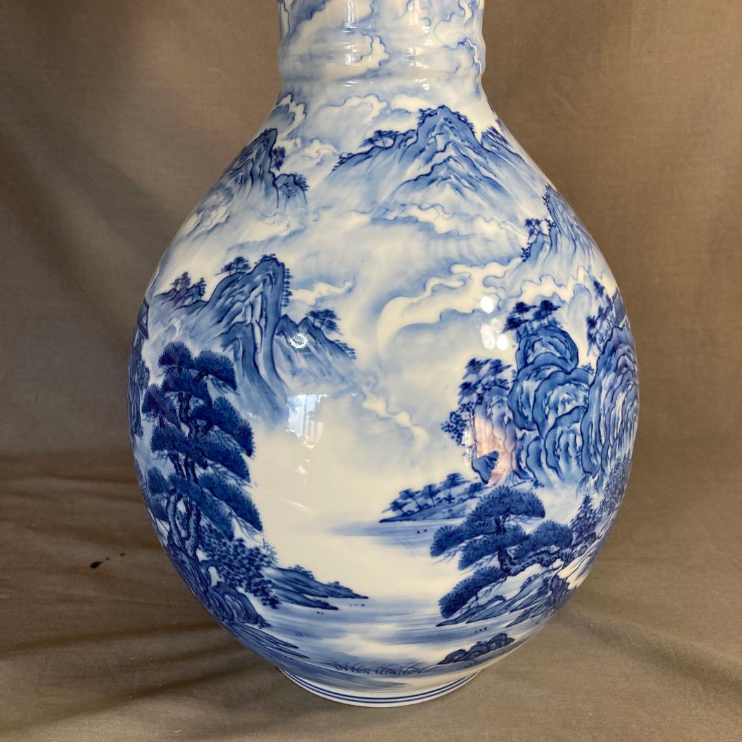 【彌左衛門】古伊万里の伝統　日本の名窯　松本彌左衛門作　染付廻り山水絵　大花瓶