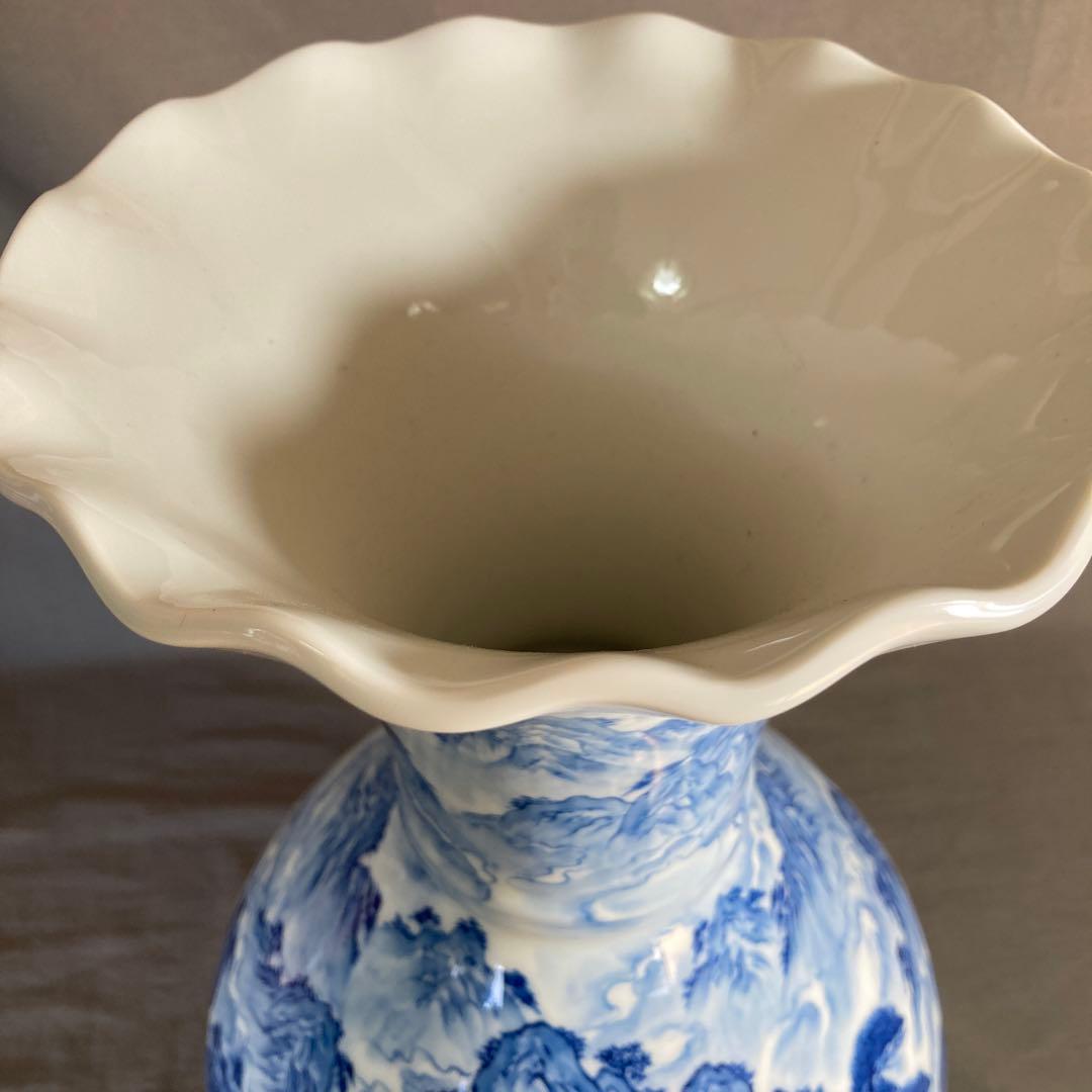 【彌左衛門】古伊万里の伝統　日本の名窯　松本彌左衛門作　染付廻り山水絵　大花瓶