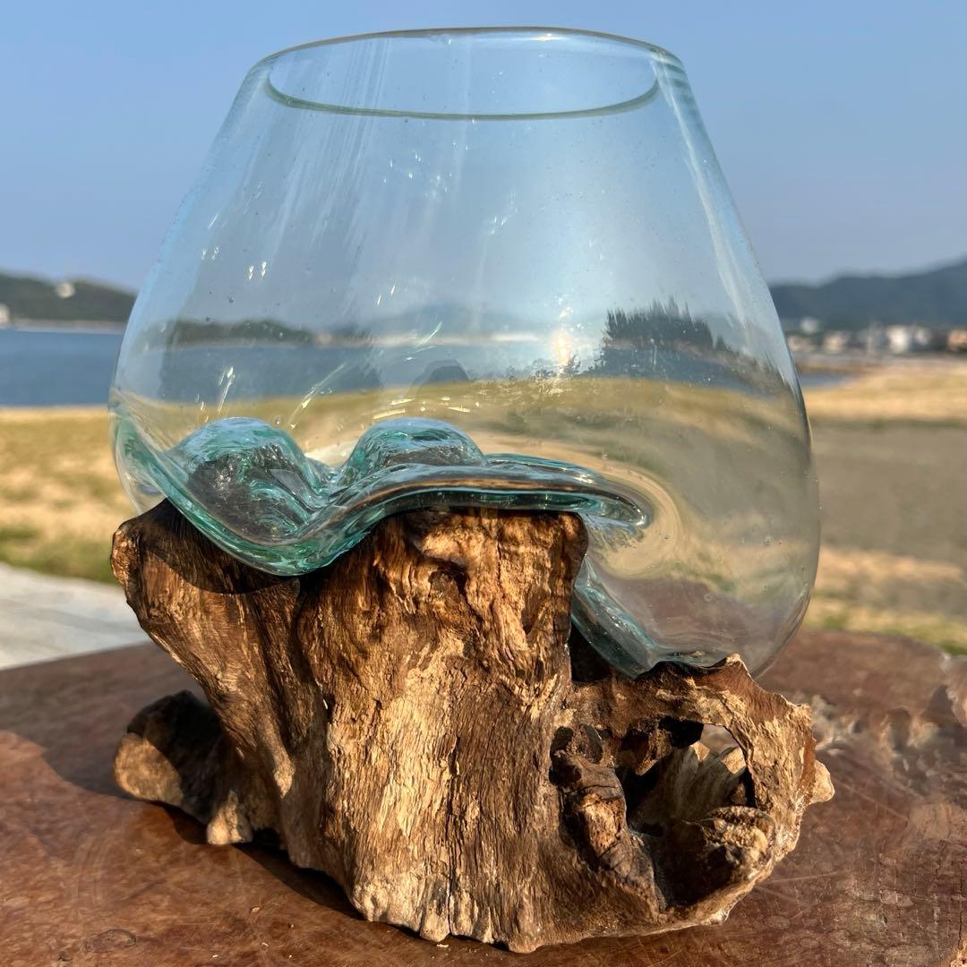 流木ガラスオブジェ大G 花瓶 金魚鉢 ガーデニング フラワーポット 水槽 アート
