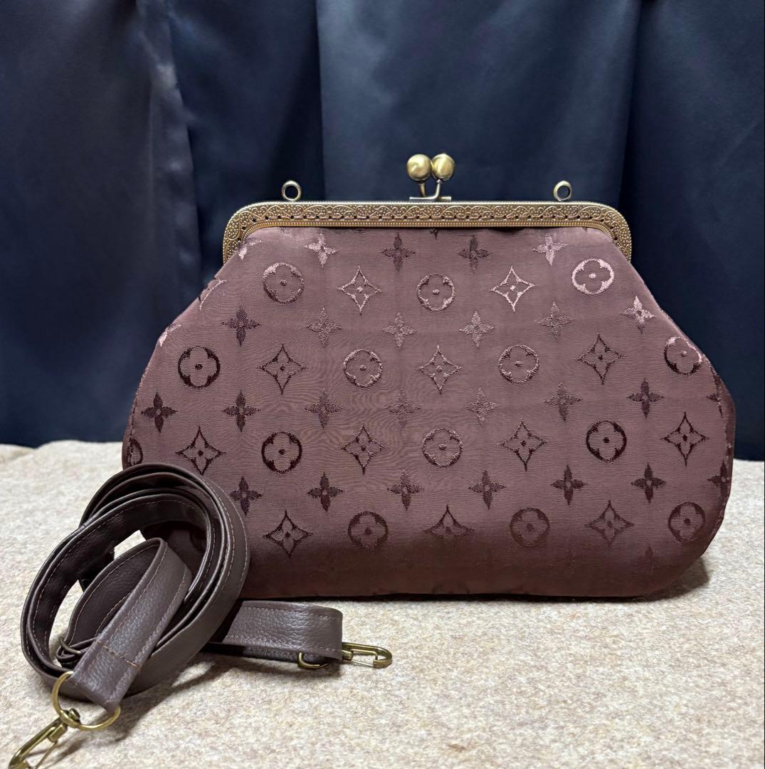 よっち様 ビスコース生地 がま口ショルダーバッグ ブラウン がま口長財布 2点