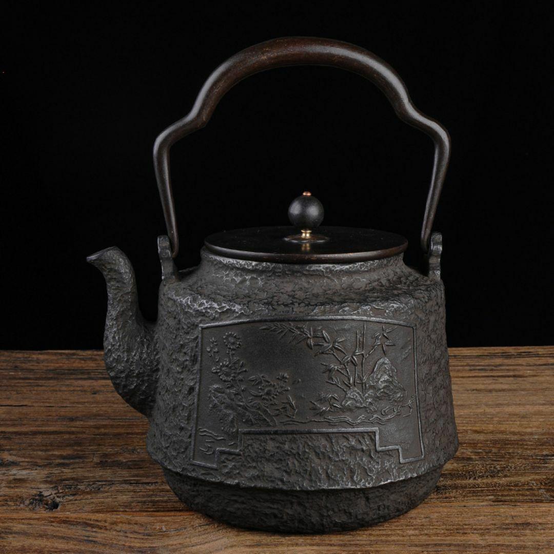 鉄急須 2500ml 梅蘭竹菊 鉄製 急須ホイッスルケトル 鉄瓶 鉄器