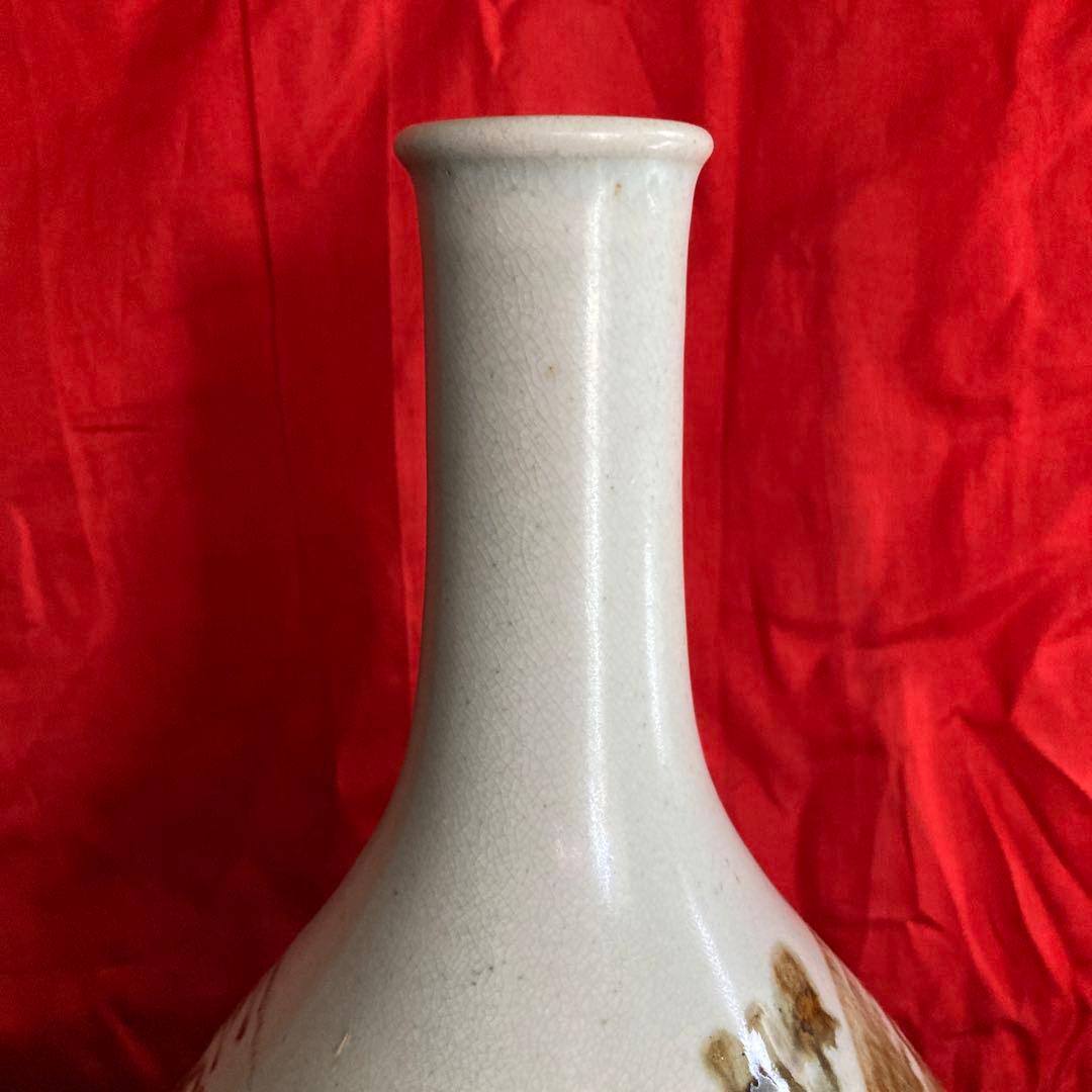 李朝　鉄砂　瓶　徳利　鳳凰文　箱付