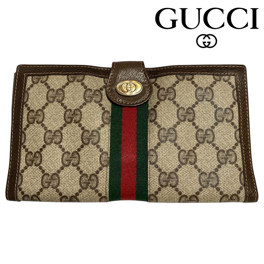 GUCCI オールドグッチ GGプラス シェリーライン 三つ折り 長財布