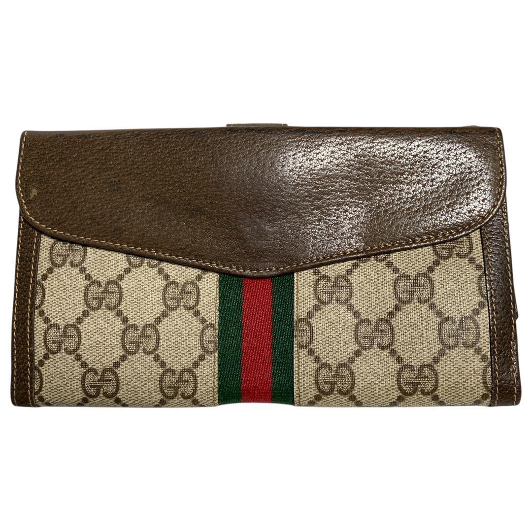 GUCCI オールドグッチ GGプラス シェリーライン 三つ折り 長財布