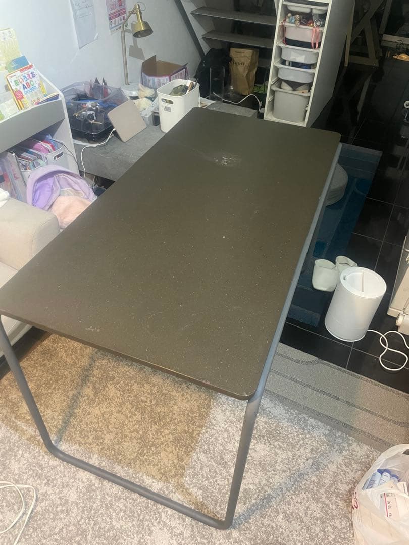 スチールパイプデスク・Ｌ／ダークグレー　トーネット　無印良品